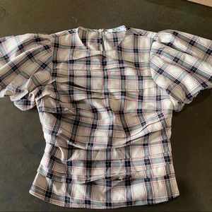 NAKD Plaid Puff Sleeve Blouse